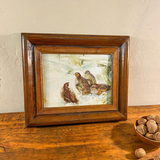 Rebhühner in antikem Rahmen (Druck), um 1900-1920 - Werkstattfürschönes