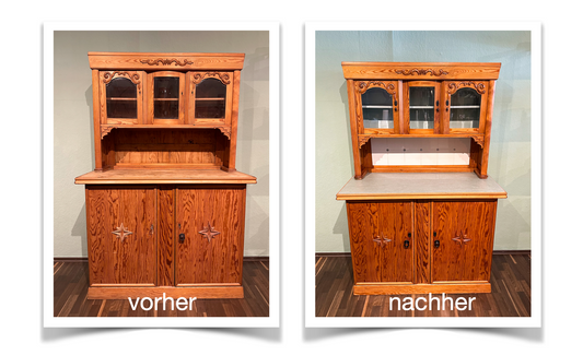 Vorher-nachher Vergleich restaurierter Küchenschrank, Werkstattfürschönes Düsseldorf