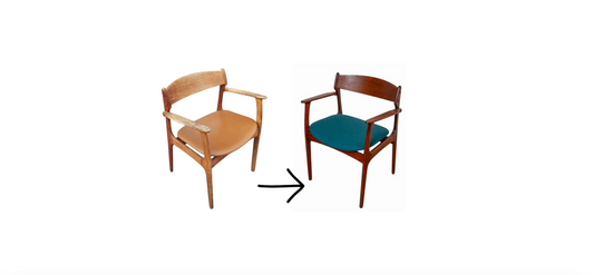 vorher-nachher: Mid Century Stuhl in Petrol