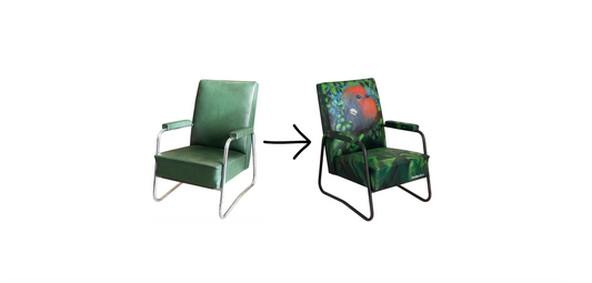 vorher-nachher: Stahlrohrsessel mit Graffiti