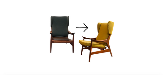 vorher-nachher: Ohrensessel in Senfgelb