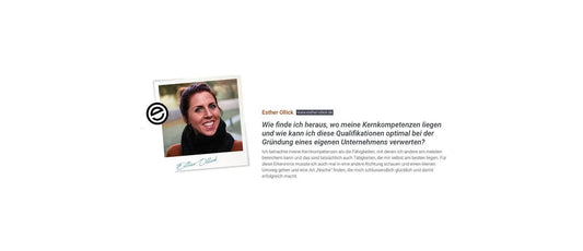 Porträt einer Frau auf weißem Hintergrund mit Zitat zum Unternehmertum, Werkstattfürschönes Düsseldorf.