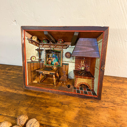 Antikes Diorama "Ruhpolding" Kastenbild Bauernstube mit Interieur, um 1900 - Esther-Ollick.shop